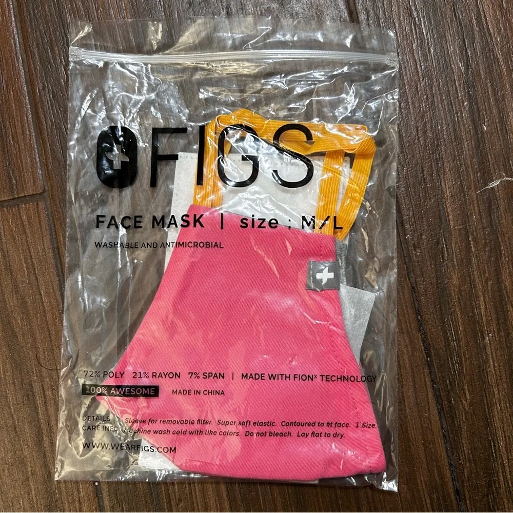FIGS 2 Pack FIONx Core Protective Face Mask Pink Orange Strap M/L Washable